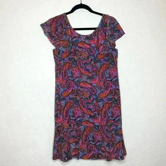 J. Crew Silk Dress Paisley Vibrant Pink Blue Ruffle Sleeves Short Mini - Picture 2 of 11